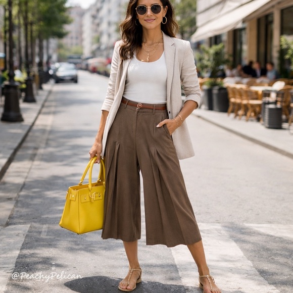 Joseph Ribkoff Pants - Joseph Ribkoff Brown Pleated Gaucho Pants Vintage Size 8
